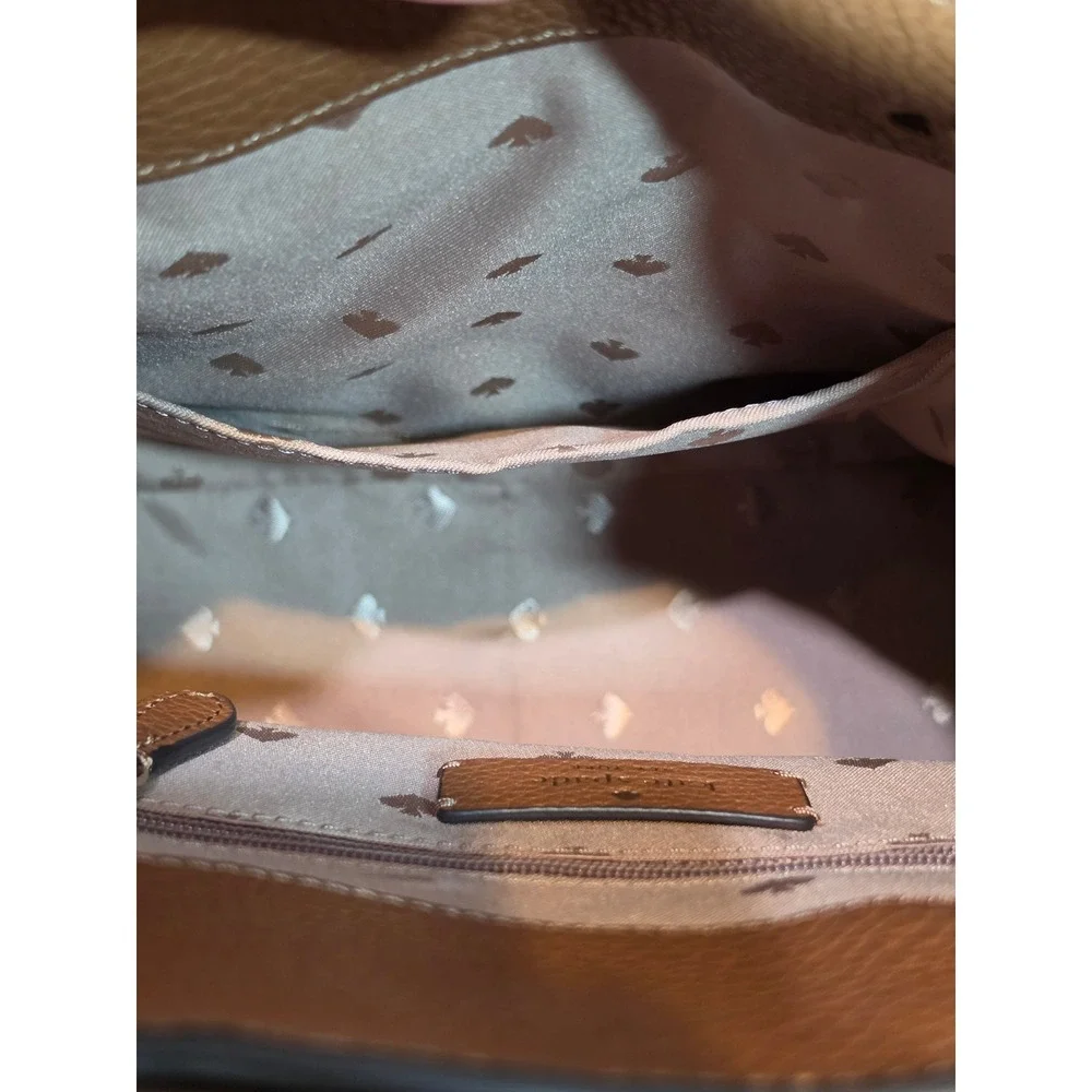 Kate Spade New York Pebbled Leather Backpack Ginger Tea Brown Drawstring Flap
